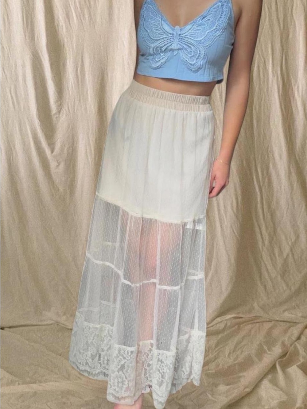 Y2K Charlotte Russe Sheer Lace Maxi Skirt